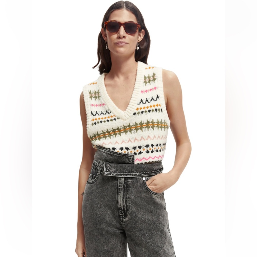 Scotch & Soda Women's Multicolor cream fairisle Knit Sweater Vest size L EUC!